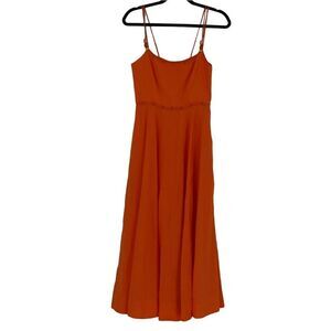 LA LIGNE Women's Disco Dress Orange Linen Blend Size Medium A Line African Beads